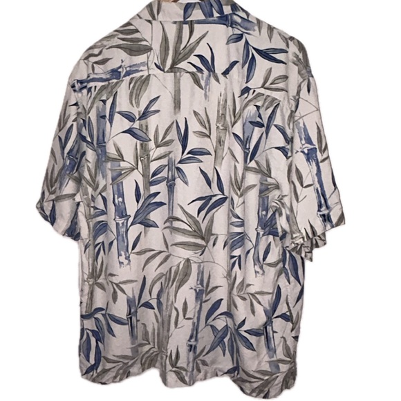 Vintage Hilo Hattie Silk Tropical Beach Bamboo Print Ivory Hawaiian Shirt Medium - Picture 3 of 9